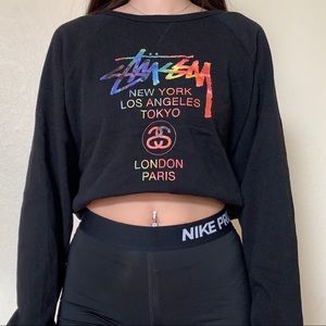 Rainbow Logo Black Stussy Crewneck